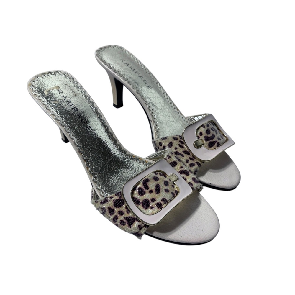 Rampage Caycee Sandals Womens 10M Leopard Print Buckle Kitten Heel Y2K Glam